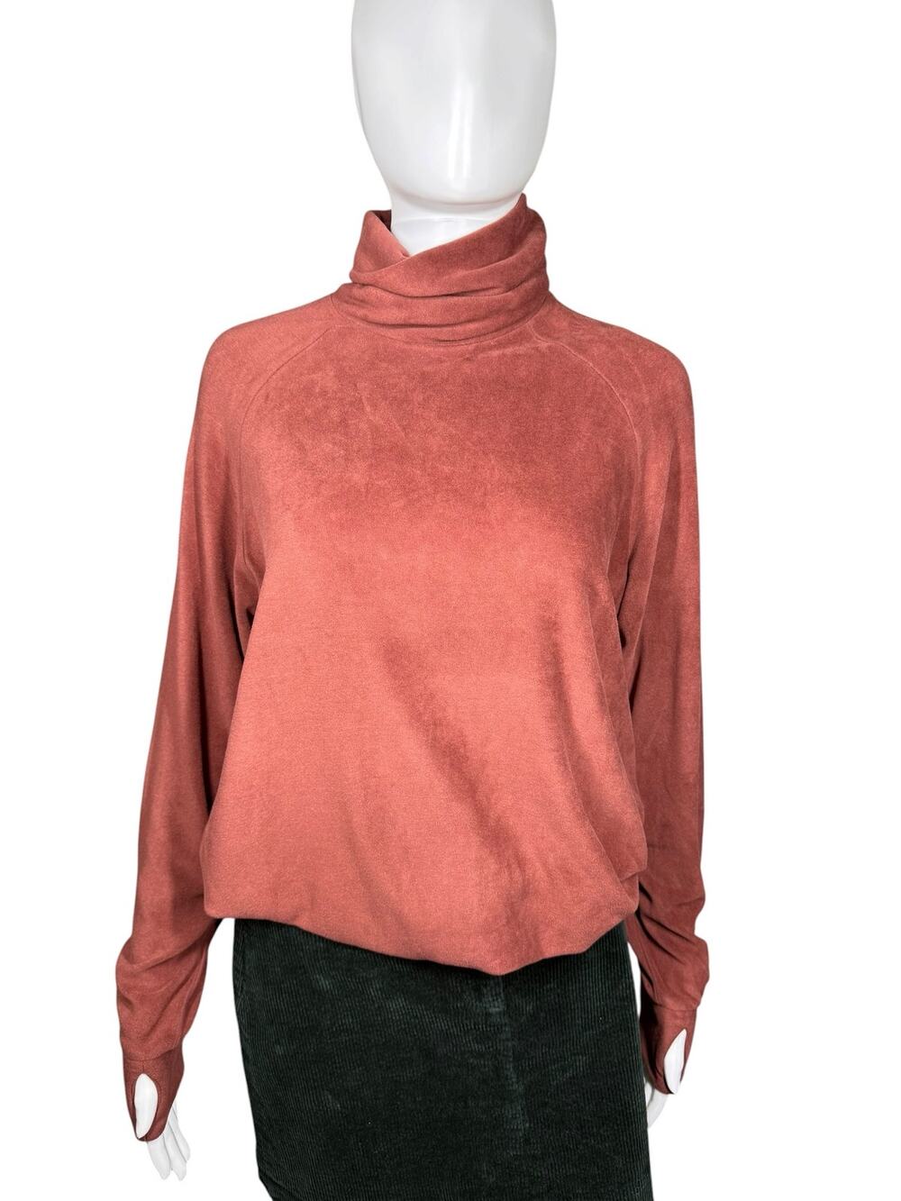 Varley Rust Red Brown Velour Turtleneck Sweatshirt with Drawstring Hem Size XS